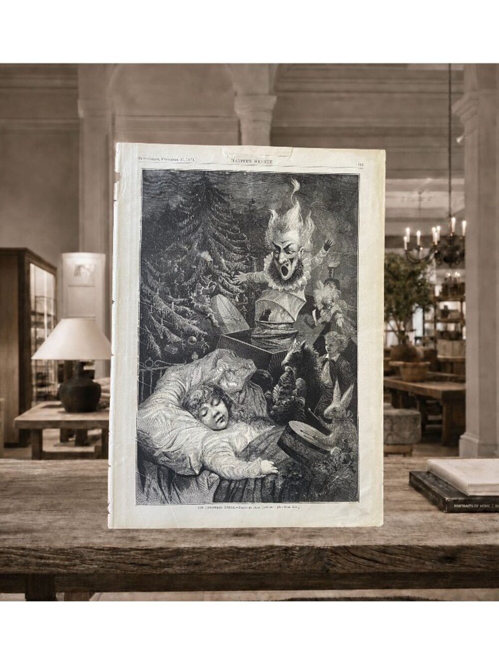 1871 Jules Tavernier Christmas Dream Original Harper’s Weekly Antique Engraving